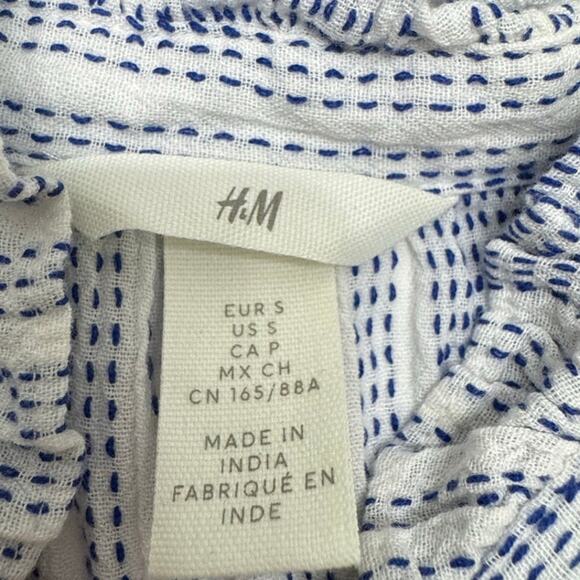 H&M Women’s Small Blue White Striped Button Front Tunic Dress Peplum Hem Cottage - Picture 5 of 8